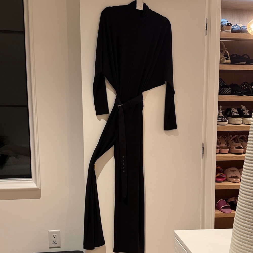 Norma Kamali Black Long-Sleeve Belted Maxi Dress